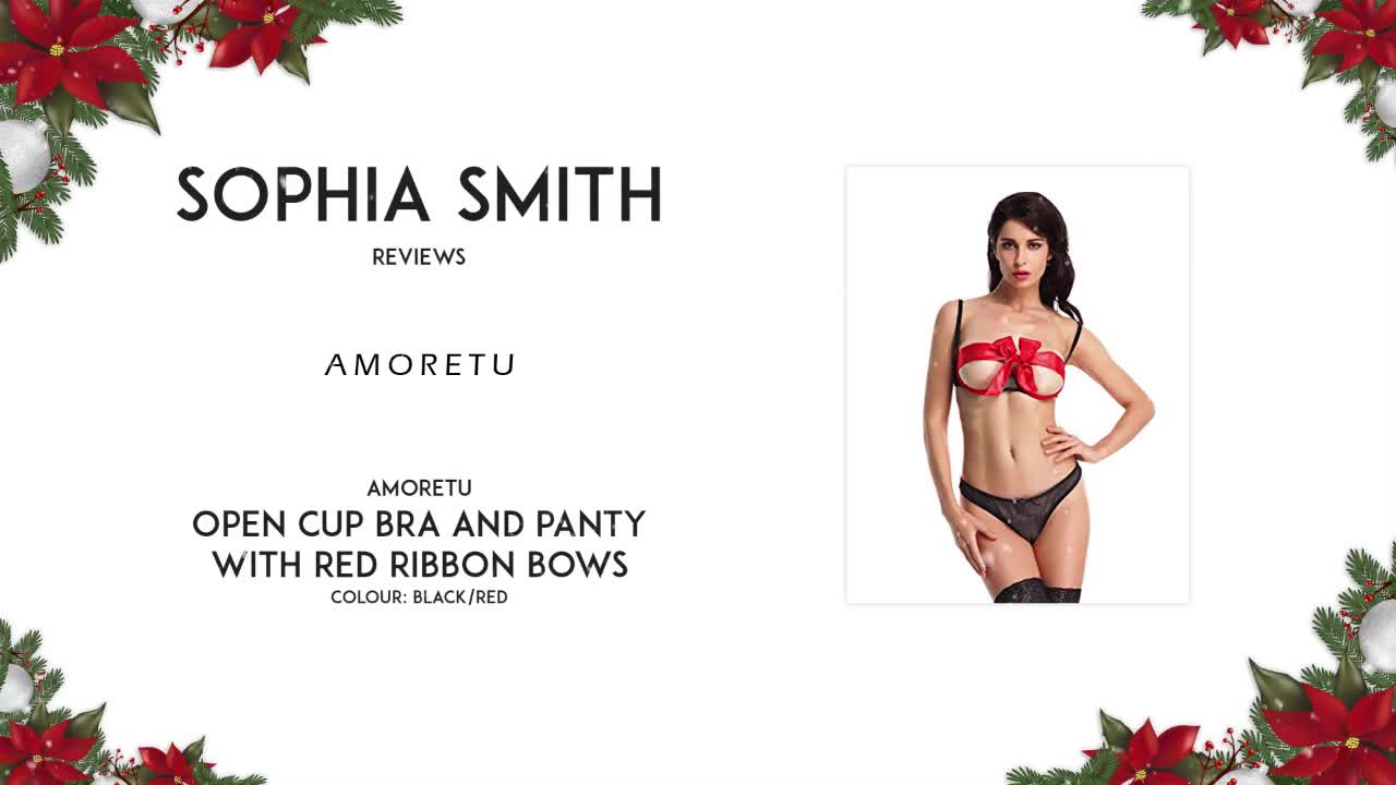 Sophia Smith reviews Amoretu open cup bra and panty with bows [PREVIEW]