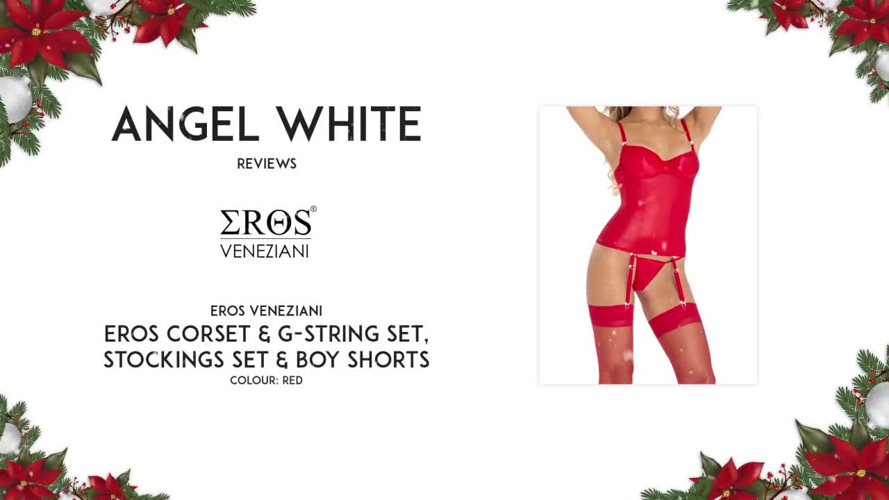 PREVIEW ONLY Angel White reviews Eros Veneziani corset and g string set, stockings & shorts